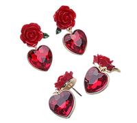 Hemobllo Pendientes de Botón Corazón y Flor en Plata 925 Simulación Rubí y Rosa Roja 2 Pares para Mujer Joyas Brillantes de San Valentín Accesorios Ligeros para Fiesta y Uso Diario