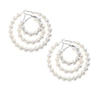 Hemobllo Pendientes De Perlas Colgantes De Gran Aro Plata, Pendientes Redondos Grandes 8 Mm, 3 Pares Para Mujer y Niña, Uso Diario y Fiesta, Tamaños 3 Cm, 4 Cm y 6 Cm