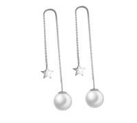 Hemobllo Pendientes Largos de Mujer con Perlas y Estrellas Pendientes Colgantes de Plata con Borla Elegante Joyería de Moda para Fiestas y Uso Diario