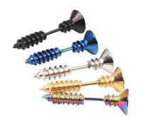 Hemobllo Pendientes Unisex De Acero Inoxidable Tornillo y Forma De Cruz, 5 Piezas Negro, Plateado, Dorado, Azul, Color Sólido, Anti Alergia Para Oreja