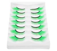 Hemobllo Pestañas Verdes Postizas 7 Pares Efecto Voluminizador Reutilizables para Maquillaje Escénico en Fiestas y Cosplay