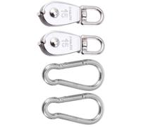 Hemobllo Poleas de Acero Inoxidable y Hebilla de Resorte M8 Juego de 4 con Rueda Giratoria Resistente y Antióxido para Cable de Acero en Elevación y Carga