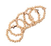 Hemobllo Pulsera de Madera Cruz Pequeña y Cuentas Redondas, 5 Piezas, Pulsera Versátil y Pulida para Uso Diario y Obsequio de Comunión