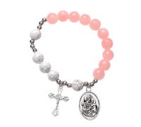 Hemobllo Pulsera de Rosario para Mujer Cuentas de Vidrio Rosadas y Claras, Colgante Cruz Religiosa Resistente al Agua, sin Decoloración, Ligera y Cómoda para Uso Diario y Ocasiones