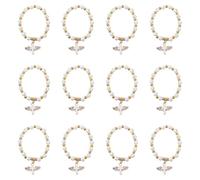 Hemobllo Pulsera Rosario Elástica Cuentas Cruzadas y Crucifijo de Color Claro, 12 Unidades, Joyería de Bautismo Ligera y Cómoda para Comunión, Confirmación y Obsequio Especial
