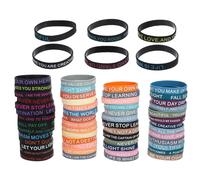 Hemobllo Pulseras de Silicona Elásticas Unisex 100 Piezas (Verde, Morado, Negro y Claro) Frases Motivacionales para Adolescentes y Adultos, Accesorios Deportivos Inspiradores y Positivas