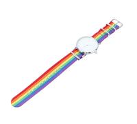 Hemobllo Reloj Diseño Delgado y Liviano Unisex Correa Arcoíris Multicolor de Pulsera Movimiento de Cuarzo Preciso Color Plata, Adecuado para Uso Diario y Obsequio Práctico para Hombres