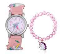 Hemobllo Reloj Infantil y del Niño para Niñas con Diseño de Unicornio y Pulsera Delicada de Acero Inoxidable y, Desarrollo Cognitivo, Obsequio Adecuado para Cumpleaños