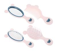 Hemobllo Set de Cepillo de Masaje para Cabello y Peine Desenredante Decorativo para Niñas, Kit de 4 Piezas en Color Claro Espejo de Mano Pequeño, Adecuado para Uso Infantil y Viajes