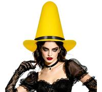 Hemobllo Sombrero de bruja con diseño único para fiestas de Halloween y mascaradas, fieltro amarillo, ligero y plegable, accesorio de disfraz para mujer