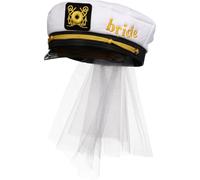 Hemobllo Sombrero Marinero Azul Marino con Velo Largo para Novia Accesorio Nupcial para Bodas y Despedidas de Soltera Tocado de Boda Elegante y Suave al Tacto 1 Pieza