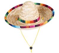 Hemobllo Sombrero Trenzado de Paja para Mascotas Ajustable con Cuerda Sombrero de Sol Transpirable Estilo México para Perros y Gatos Beige para Actividades al Aire Verano