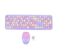 Hemobllo Teclado y Ratón Inalámbricos para Portátil, Conjunto Sin Batería, Diseño Color Púrpura Mezcla, Conexión USB, Uso Oficina y Hogar, Ergonómico y Compacto, Compatible Pc y Laptop