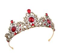 Hemobllo Tiara Estilo Elegante de Aleación Barroca de Novia de Novia Hojas y Strass Roja en Boda y Compromiso