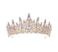 Hemobllo Tiara Nupcial Cristales Morados Diadema para Niña de Aleación Dorada Tocado Delicado para Bodas Cumpleaños y Fiestas de Princesas