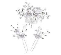 Hemobllo Tocado De Boda Lateral y Horquillas De Flores Plateadas Para Novia De Accesorios Cabello De Boda Cabello De Novia Perlas y Gemas De Imitación Para Tocados De