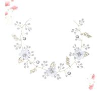 Hemobllo Tocado de Novia Perlas y Cristales, Diadema Ajustable de Aleación Flores y Hojas, Accesorio Elegante para Bodas y Ocasiones Obsequios