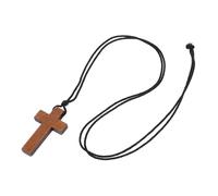 Hemobllo Wooden Cross Pendant Necklace Lightweight Hand Carved Crucifix Jewelry For Women Rustic Sweater Chain Religious Faith Accessory Daily Wear