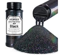HEMOER Negro Purpurina holográfica ultrafina 140g, Purpurina en polvo iridiscente metálica para Manualidades, Vasos, Resina, artes de pintura, Epoxi, Cosméticos