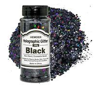 HEMOER Purpurina Gruesa Holográfica Negro, 100g Grado Cosmético Brillos Corporales para Uñas, Cara, Cabello y Maquillaje de Festival, Hexágono Purpurina para Manualidades, Resina Epoxy Decoración