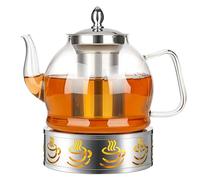HEMOLY Tetera de cristal de 1200 ml con calientaplatos, tetera de cristal con colador, tetera de cristal de 1,2 l, tetera de cristal para té suelto y bolsas de té
