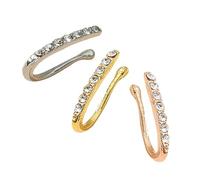 HEMOTON 3 Piezas Anillos Falsos para Nariz con Clip sin Perforación Aleación Resistente y Antióxido Diseño Diamantes Color Plata Rosa y Dorado Joyería de Moda para Mujeres