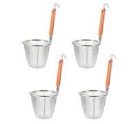 HEMOTON 4 Cucharas Coladoras para Escurrir Pasta y Fideos de Acero Inoxidable con Mango de Madera Diseño de Malla Fácil de Limpiar, Accesorio de Cocina Adecuado para Cocinar