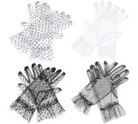 HEMOTON 4 Pares de Manoplas Cortas de Encaje para Mujer Diseño de Lunares Malla Transpirable y Ligera Talla Única Ideales para Bodas Fiestas de Té Graduaciones y Cócteles