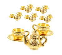HEMOTON 6 Juegos Tea Cup Set Vintage Metal Dollhouse Teapot Shop Kitchen Accessories For Little Miniature Tableware