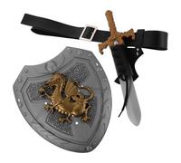 HEMOTON Accesorios para Disfraz Medieval 4 Piezas con Cinturón de Espada Vaina Espada Corta y Escudo Vikingo Rígido para Cosplay Fiesta Temática y Recreación Histórica