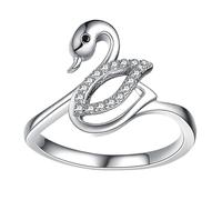 HEMOTON Anillo de Plata Diseño de Cisne, Anillo de Moda Personalizado en Latón, Obsequio Original para Mujer y Niña, Adecuado Mayoría de Ocasiones