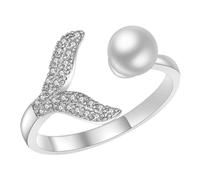 HEMOTON Anillo De Sirena De Perla Ajustable Para Mujer y Niña Joyería De Dedo Para Océano Anillo Abierto Para Adolescentes