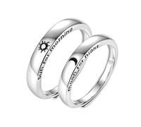 HEMOTON Anillos Abiertos De Pareja Sol y Luna, Anillos Ajustables De Moda, Joyas De Plata Para Compromiso y Festivales, Diseño Creativo, 2 Piezas Unisex