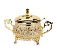 HEMOTON Azucarero de aleación de vidrio Salero Pimienta Tarro de almacenamiento de condimentos Pot Contenedor de condimentos Caja de especias con tapa y cuchara (dorado)