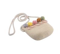 HEMOTON Bolso Tejido de Paja para Niña Pequeño y Mediano Bolsa de Hombro Beige Bolso de Verano Manual para Niños Adecuado para Viajes y Uso Diario