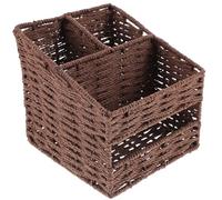 HEMOTON Caja Organizadora de Escritorio Papel Cuerda, Tres Compartimentos | Forma de Fondo Plano, Tono Café, Estilo Natural Simple, para Dormitorio y Mesa de Habitación