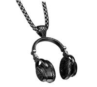 HEMOTON Colgante de Cuello Forma de Auricular para Hombre Collar de Acero Negro Cadena de Perlas Joyería Creativa de Estilo Occidental Accesorio de Personalidad para Uso Diario y