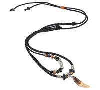 HEMOTON Collar de Tiburón para Hombre con Cuentas Trenzadas Ajustable, Colgante de Diente Negro en Cuerda de Cuero, Joyería Étnica de Playa para Verano y Estilo Pirata