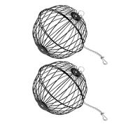 HEMOTON Comedero Colgante para Pájaros de Jardín 2 Unidades Negro, Dispensador de Comida para Ratas, Comedero Bola de Sebo Metálica para Exteriores, Alimentador Colgante para