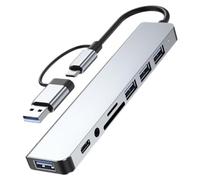 HEMOTON Concentrador USB Tipo C Multifuncional de Aleación de Aluminio Plata Transferencia de Datos Rápida y Puerto Múltiple para Computadora Portátil