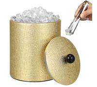 HEMOTON Cubitera de acero inoxidable con tapa, 1,3 L, incluye pinzas para hielo y colador, enfriador de hielo aislado de doble pared, enfriador de vino y champán para bar, fiesta y hogar