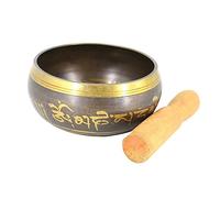 HEMOTON Cuenco Tibetano de Meditación de Cobre y Madera con Mazo Pequeño, Alivio del Estrés para Yoga y Entrenamiento Vipassana, Diseño Grabado Tradicional
