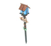 HEMOTON decoración Pararse Nido casita para pájaros con Poste casa de pájaros de jardín al Aire Casas para pájaros estaca de la casa del pájaro de Madera Blue