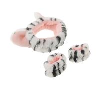 HEMOTON Diadema Cuidado Piel Orejas de Gato, Juego Elástico 1 Diadema 2 Muñequeras Absorbentes para Lavado Facial y Tratamientos de Spa