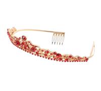 HEMOTON Diadema de Novia Roja Pedrería Brillante de Aleación, Corona Elegante para Bodas y Ocasiones Obsequios, Accesorio de Cabello Femenino que Permanece Hermosa