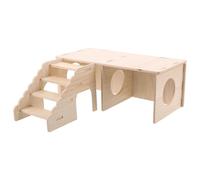 HEMOTON Escondite para Hámsteres de Madera Natural con Túnel y Escalera Grande, Madriguera Segura y Cómoda para Jaulas, Accesorio de Madera para Animales Pequeños, Refugio y Juego