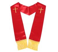 HEMOTON Estola para Pastor de Boda Roja con Cruz Bordada, Reversible con Borlas, 135 Cm, Accesorio Clerical para Ceremonias Religiosas y Coro, Chal Tradicional para Hombres y Mujeres