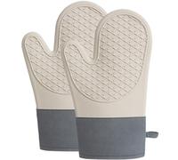 HEMOTON Guantes para Hornear de Silicona Forro de Algodón, Resistentes al Calor, Diseño a Rayas Claras, 2 Piezas, Manoplas Aislantes para Cocina y Horno Doméstico