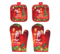 HEMOTON Juego de 4 Manoplas y Almohadillas Calientes de Navidad Santa Claus para microondas, Barbacoa, Hornear, Cocina, Color Rojo