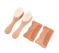 HEMOTON Peine y Cepillo De Lana De Haya Para Bebés Cuidado Del Cabelludo Orejas De Gato Peine De Madera Para Pelo De Recién Nacido